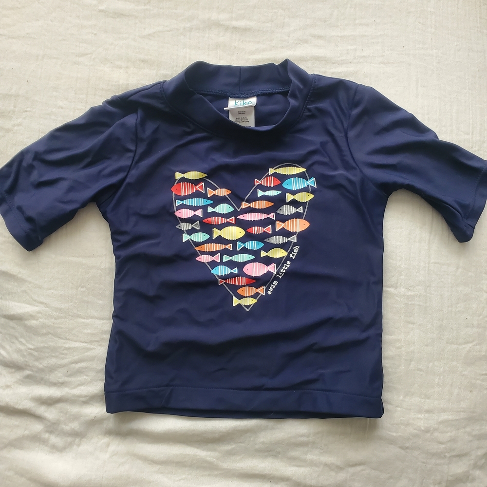 Kids Navy Rashguard with Colorful Fish Heart 3T